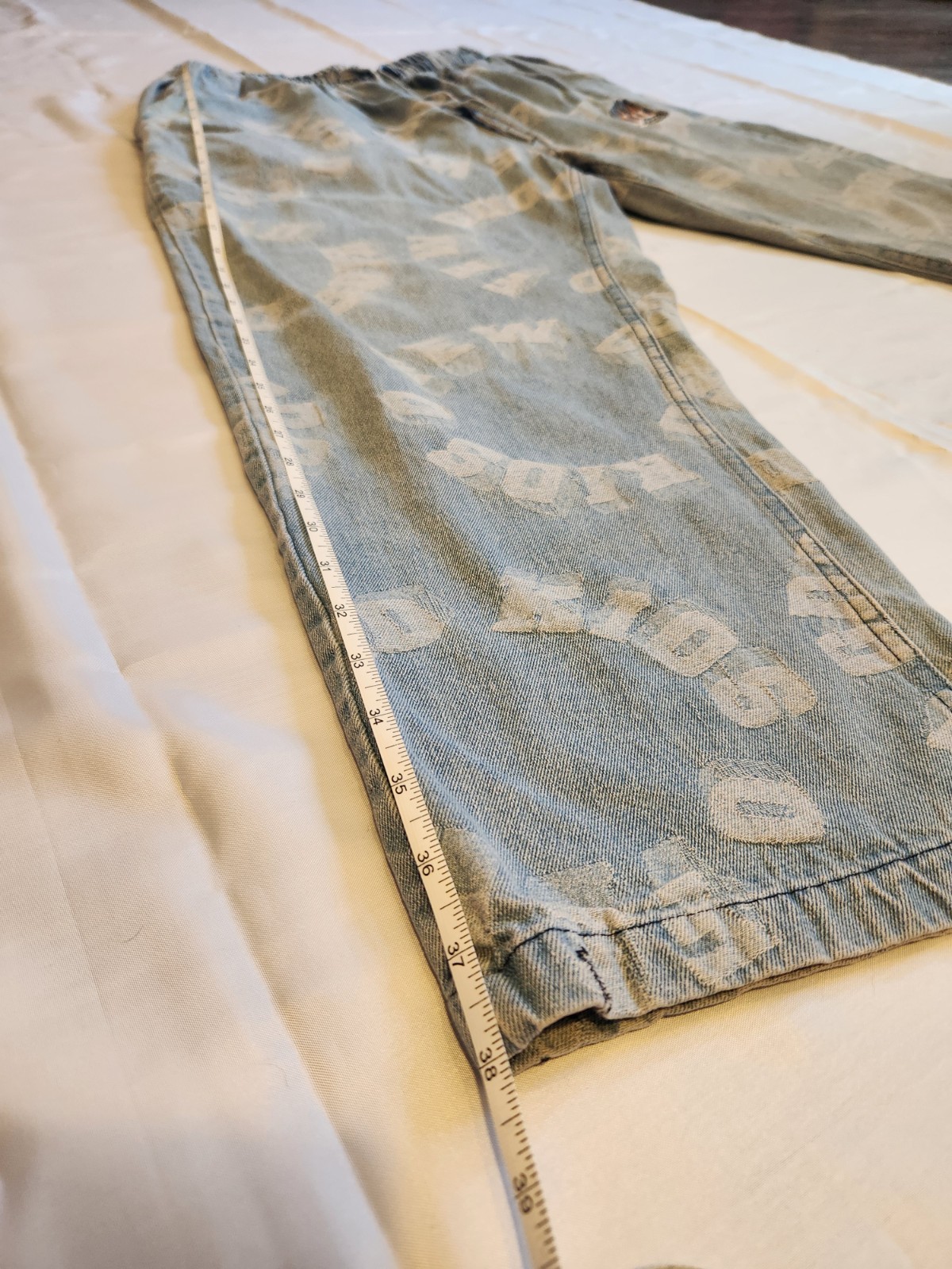 Studio One Light Wash Blue Denim Wide-Leg Jeans Logo Drawstring Elastic XL
