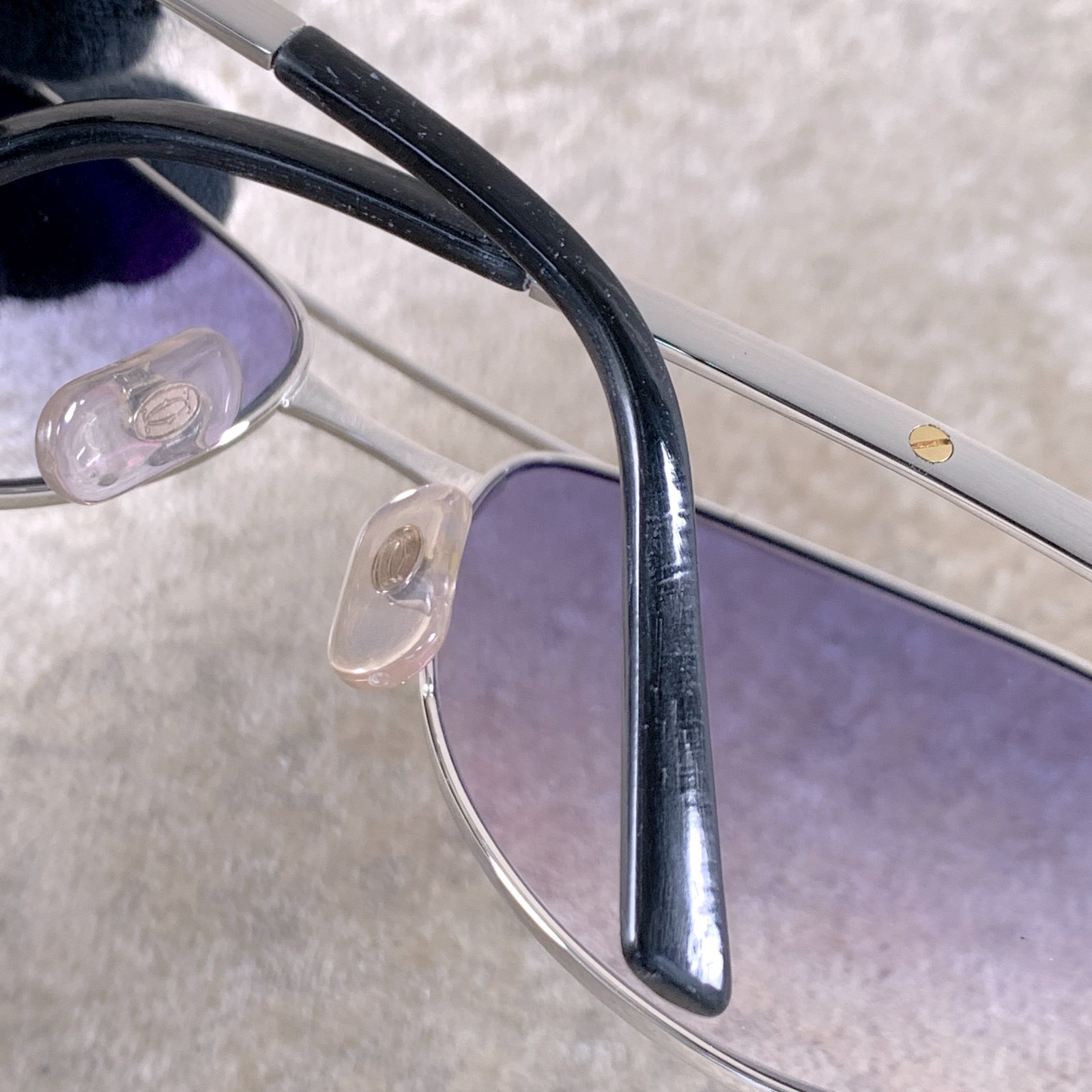 Cartier Santos Dumont Sunglasses Silver Frame with Blue Lens 58-16-130 with Case