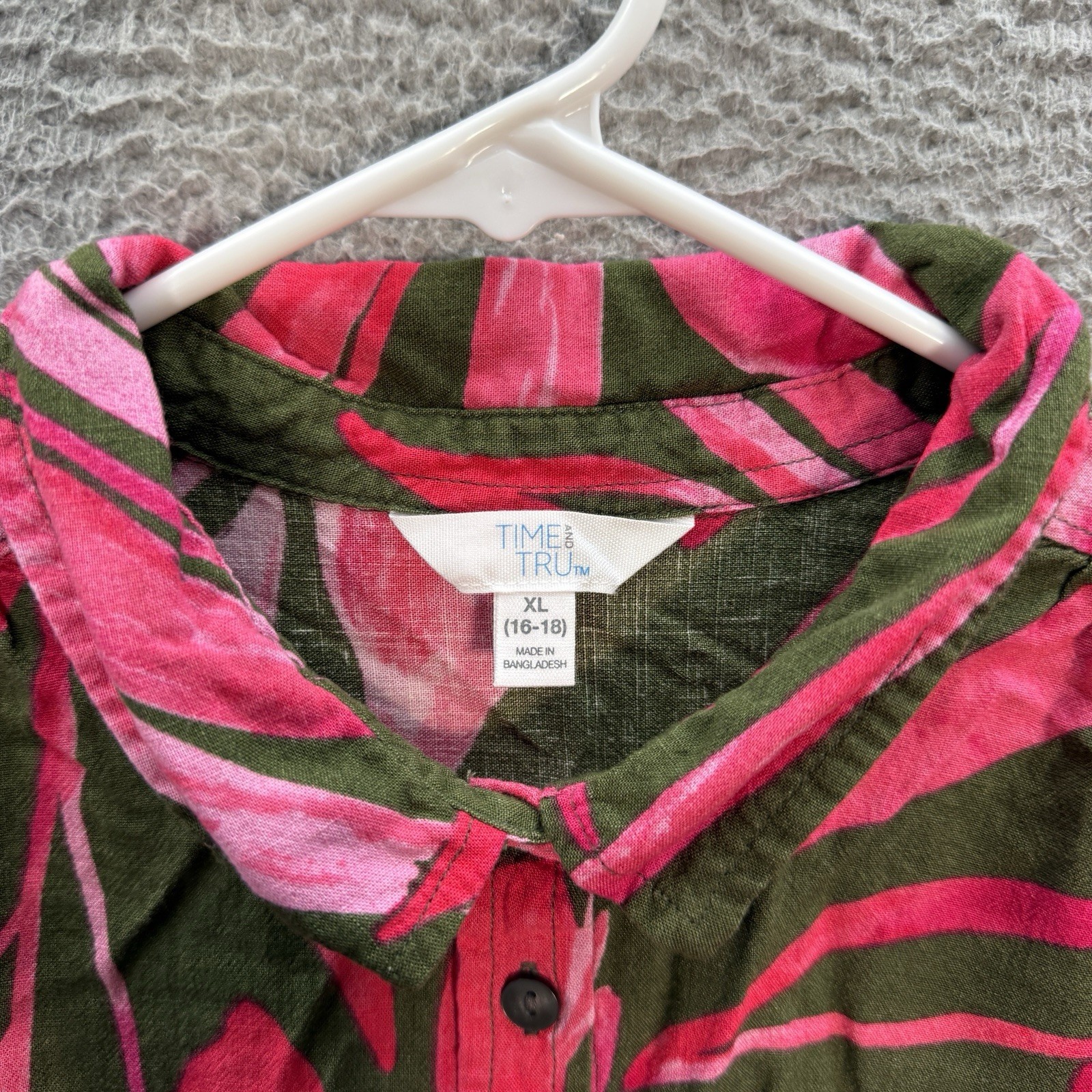 Time & Tru Shirt Womens XL Multicolor Floral Blouse Linen Blend Coastal Nautical