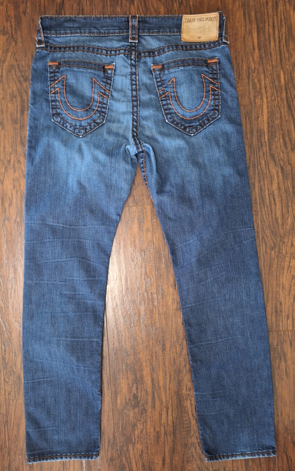 True Religion Men’s Geno slim fit jeans Medium Wash Buckstitch detail size 36×33