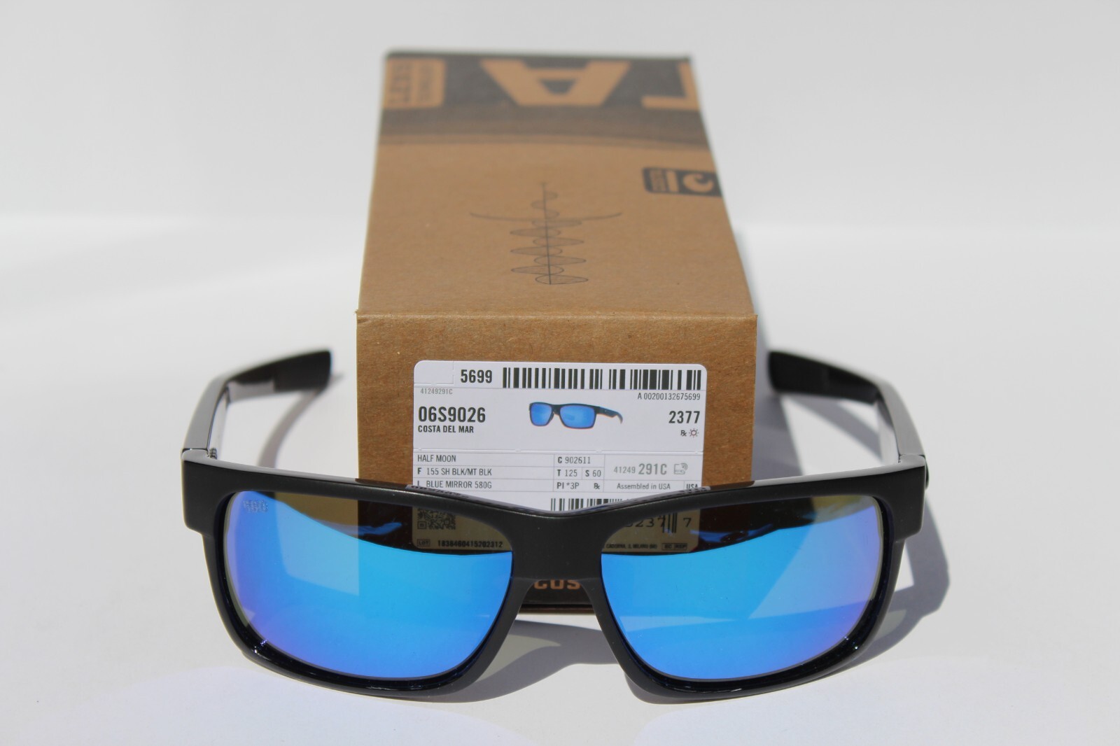 COSTA DEL MAR Half Moon 580G POLARIZED Sunglasses Black/Blue Mirror 580 NEW