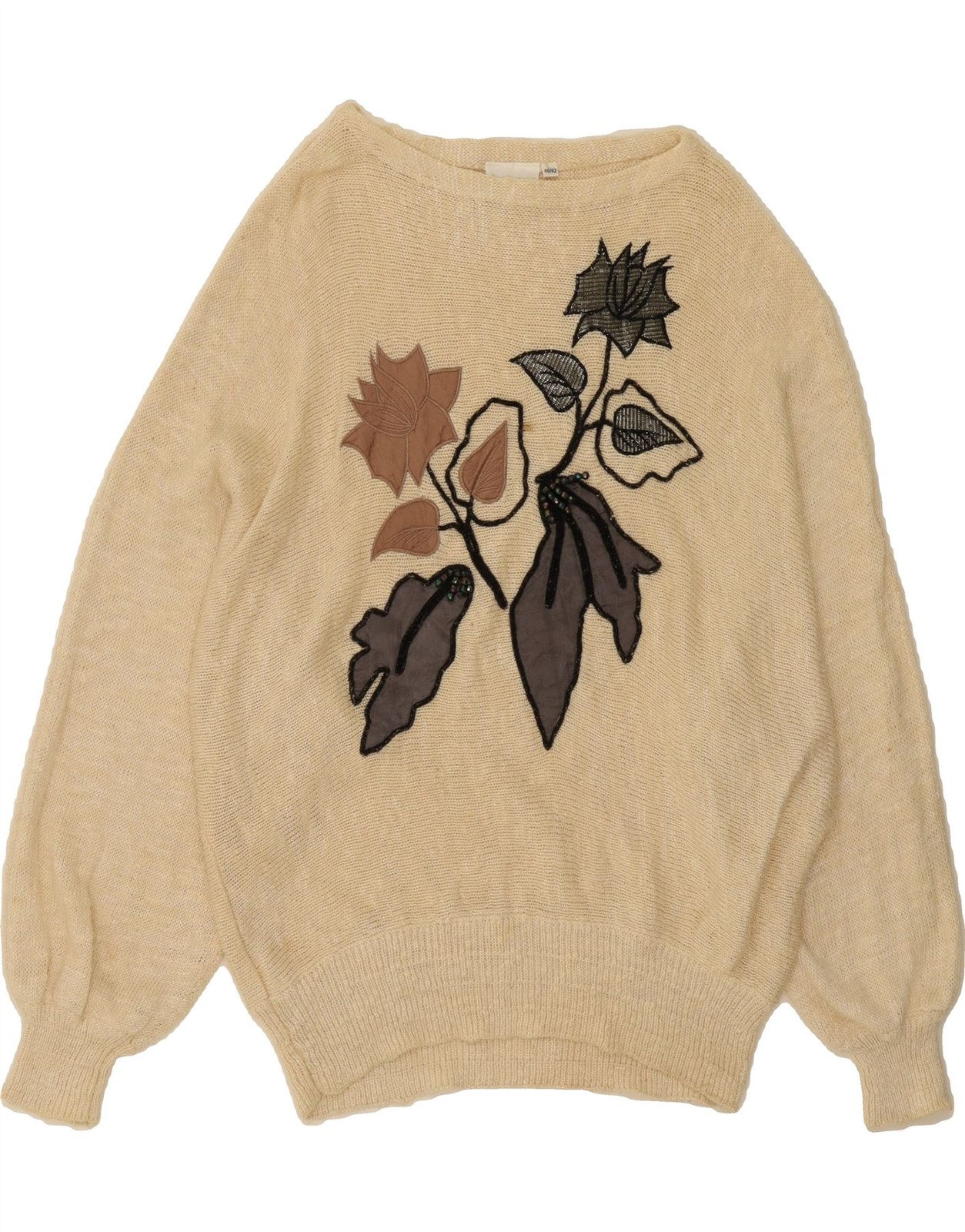 MADELEINE Womens Graphic Boat Neck Jumper Sweater EU 40/42 Medium Beige AO01