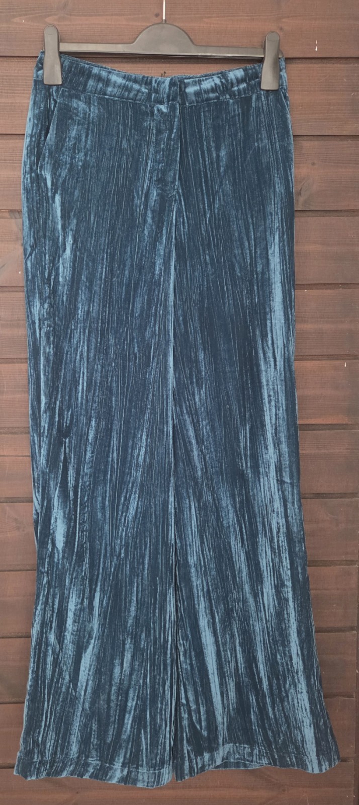 Medicine Everyday Therapy Teal Blue Crushed Velvet Wide Leg Trousers