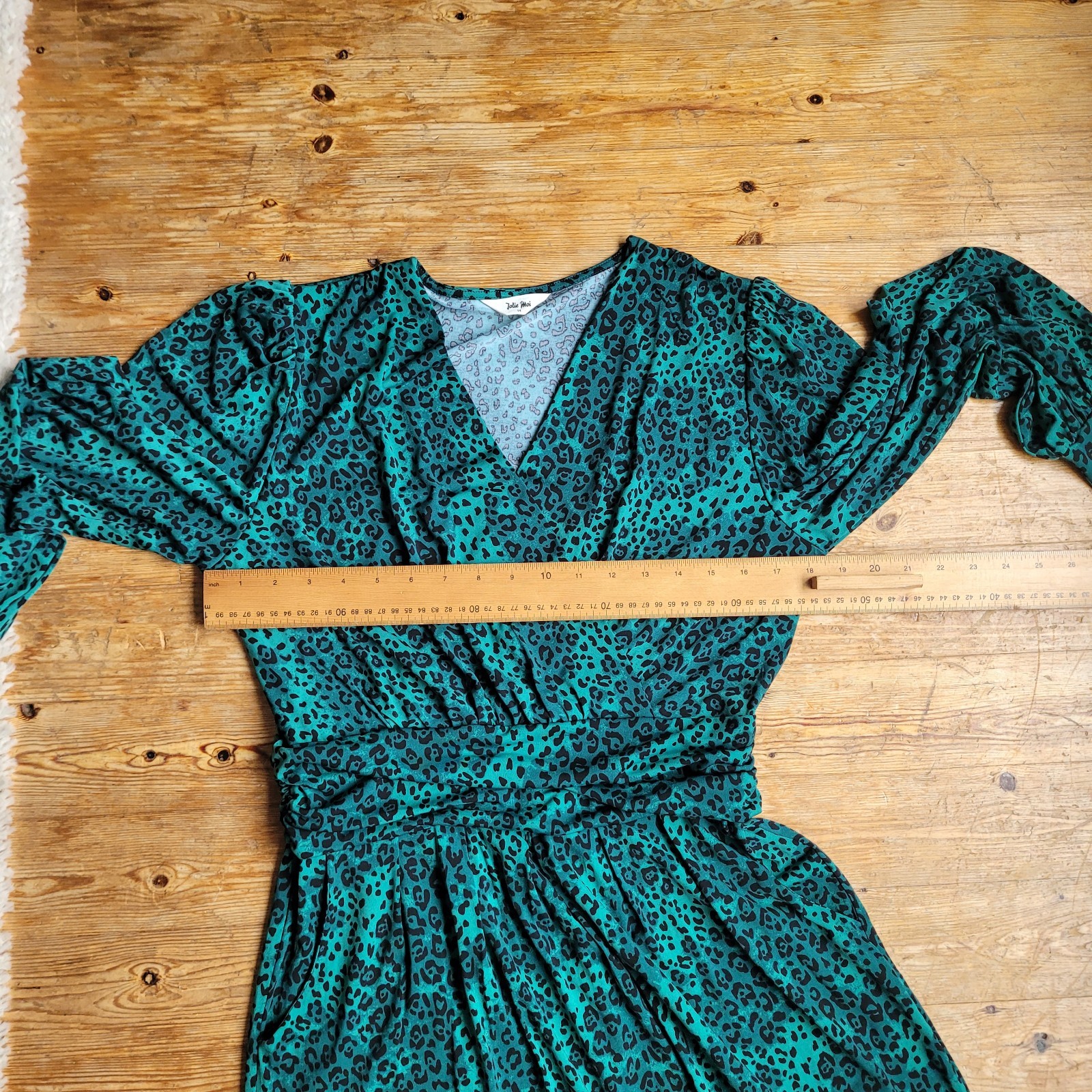 Jolie Moi Green Animal Print Jersey Dress V-neck Knee Length Pockets Size 14 Uk