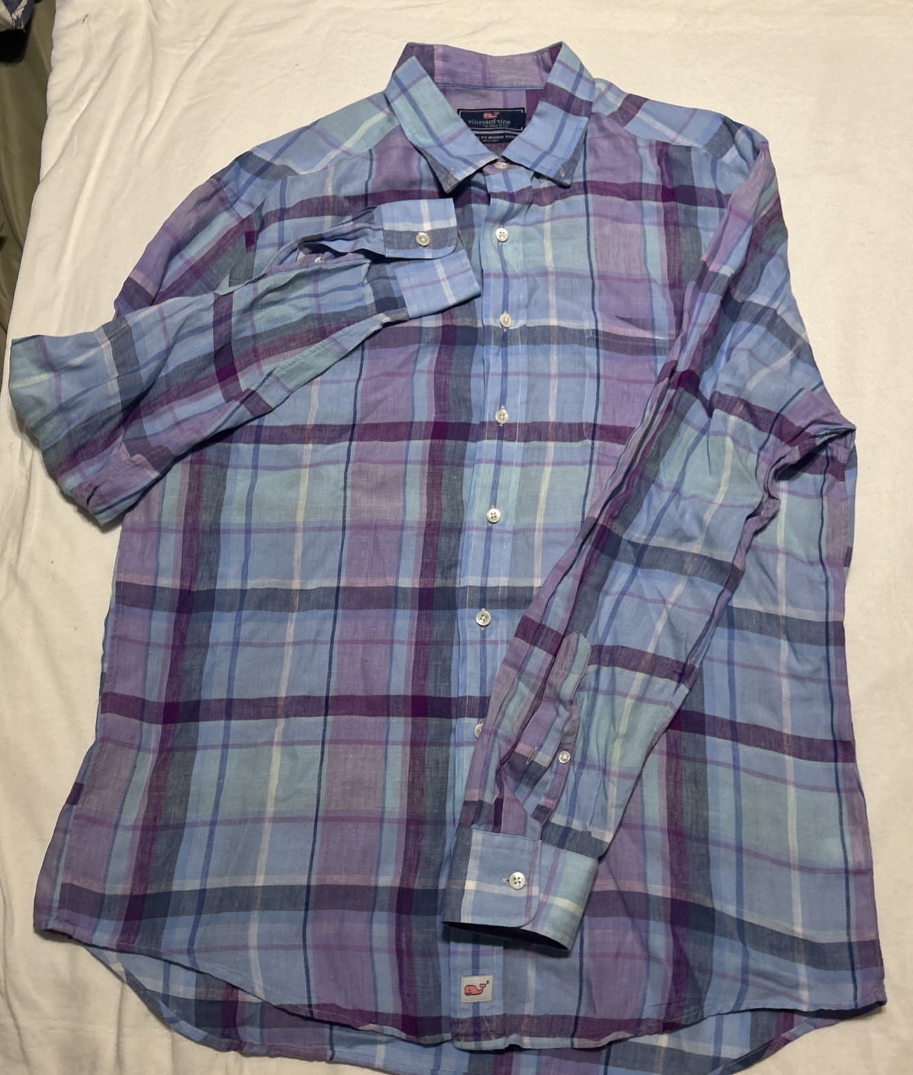 Vineyard Vines Men’s Classic Fit Murray 100% Linen Plaid Long Sleeve Shirt Sz Lg