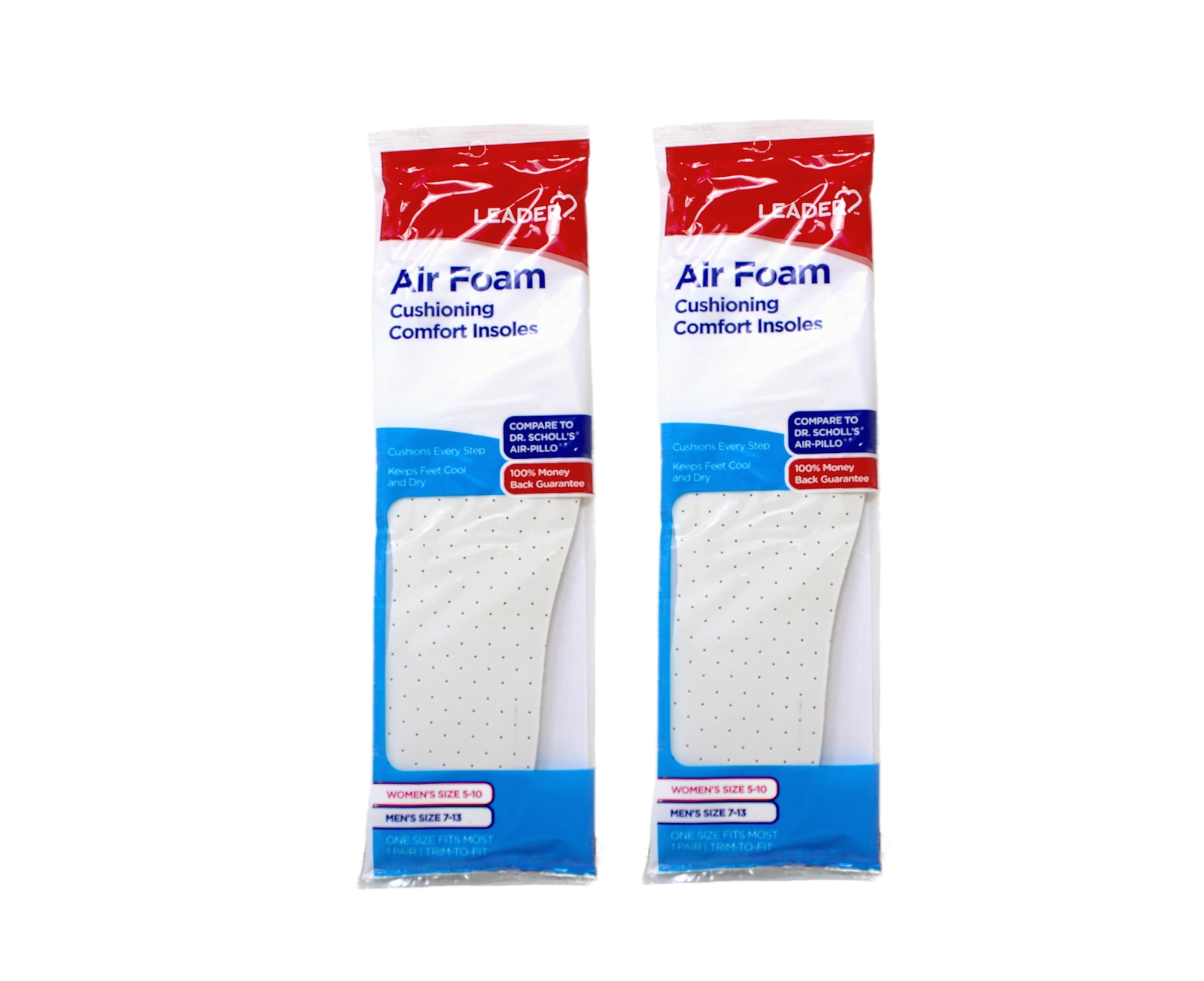 2 Pack – Leader Double Air Foam Insoles Extra Thick Cool & Dry Cushions, 1 Pair