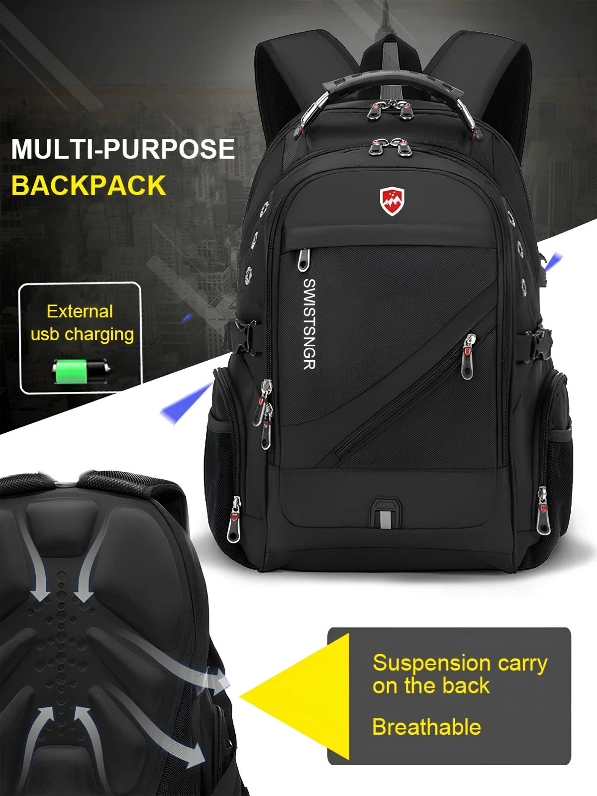 Waterproof 17.3/20 Inch Laptop Backpack Men USB Charging Swiss Backpack Travel