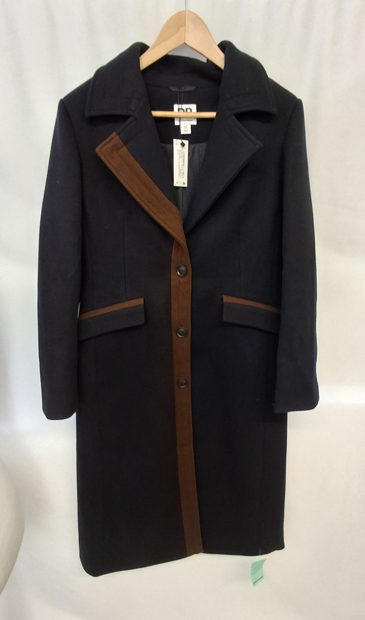 Dorothy Perkins Coat Contrast Detail Single Breasted Midi Navy Brown Uk10 L3781
