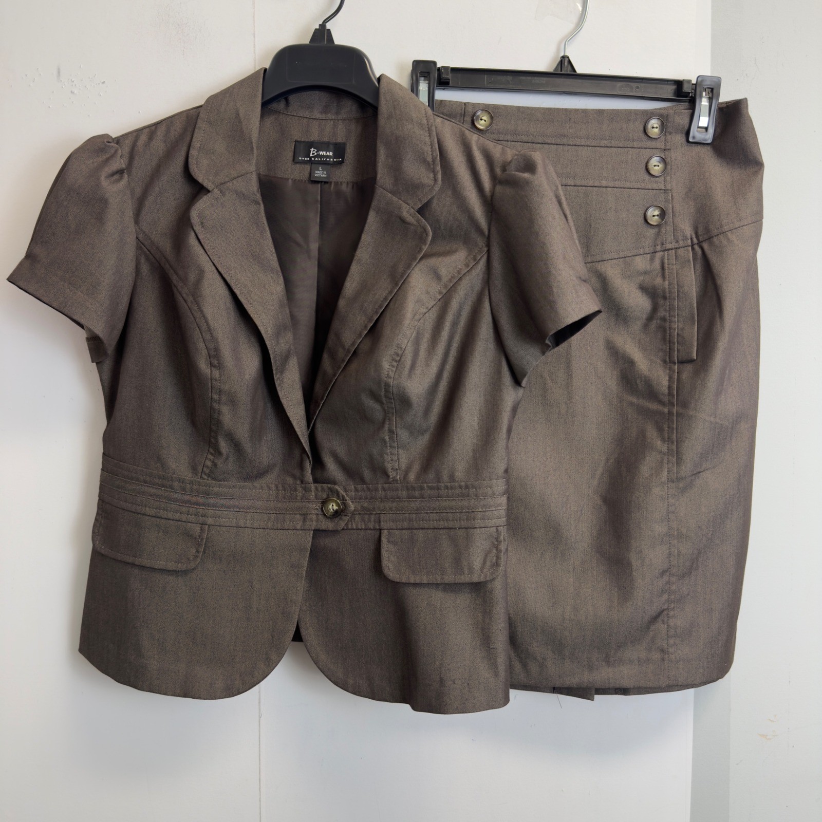 B-Wear Byer California Brown Short Sleeve Blazer and Pencil Skirt Suit Set L