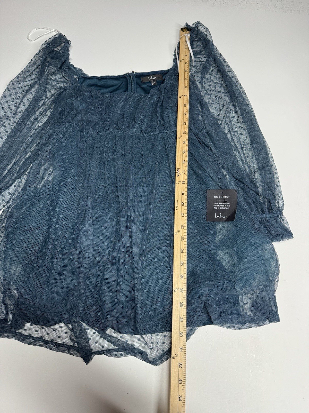 Lulus Dreamy Sweetness Dark Teal Swiss Dot Ruffled Mini Babydoll Dress Large