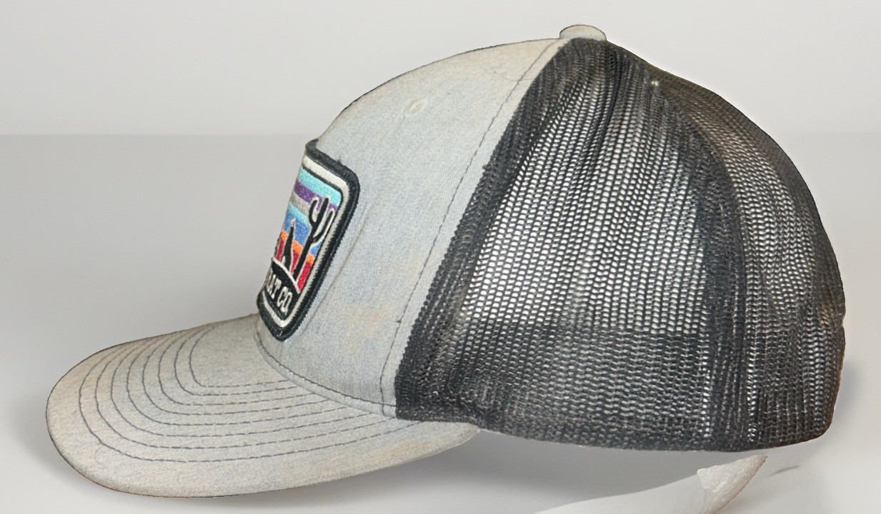 Red Dirt Hat Co Coyote Sunset Patch Snap-Back Trucker Hat Gray Black Mesh