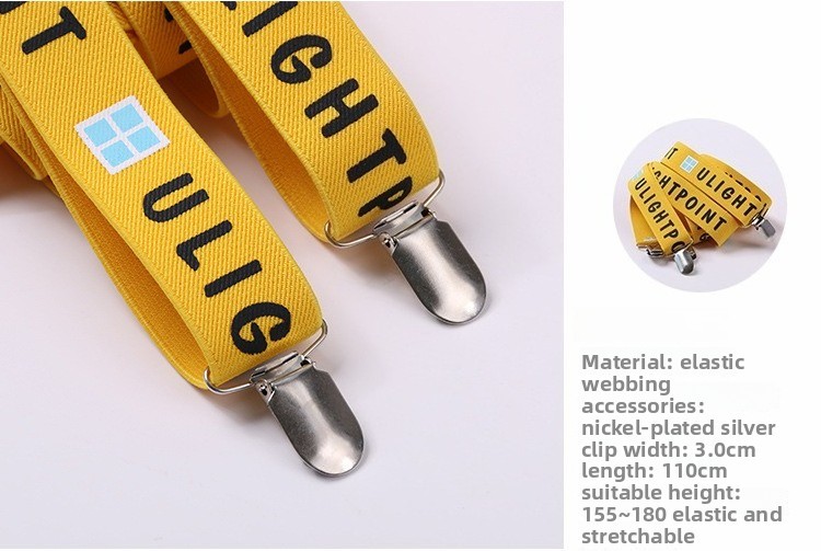 Yellow Letter Braces Elastic Strap 4 Clips Mens Suspenders Heavy Duty X-shape