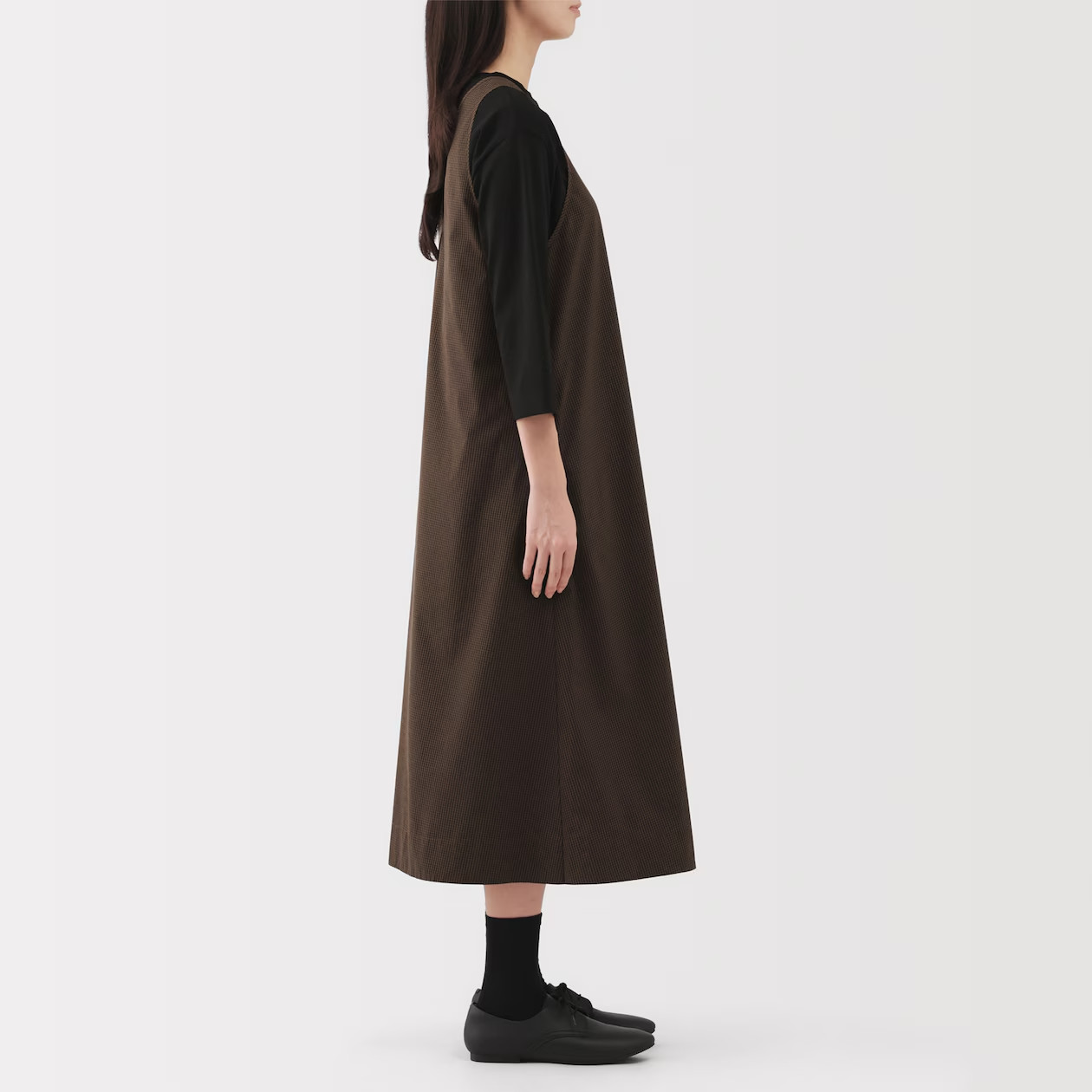 MUJI Womens Quick Dry Broadcloth Sleeveless Dress Black FedEx