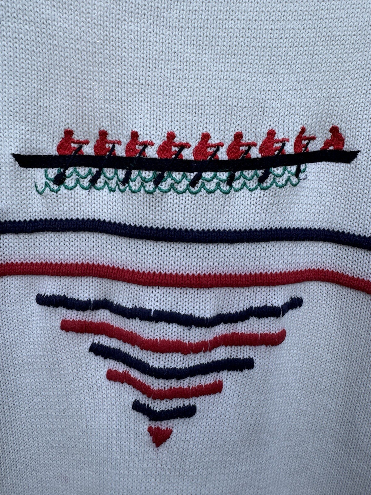 FLAWS Vintage Rowing Boat Knit Sweater Lake Preppy Nautical Summer 4th of July