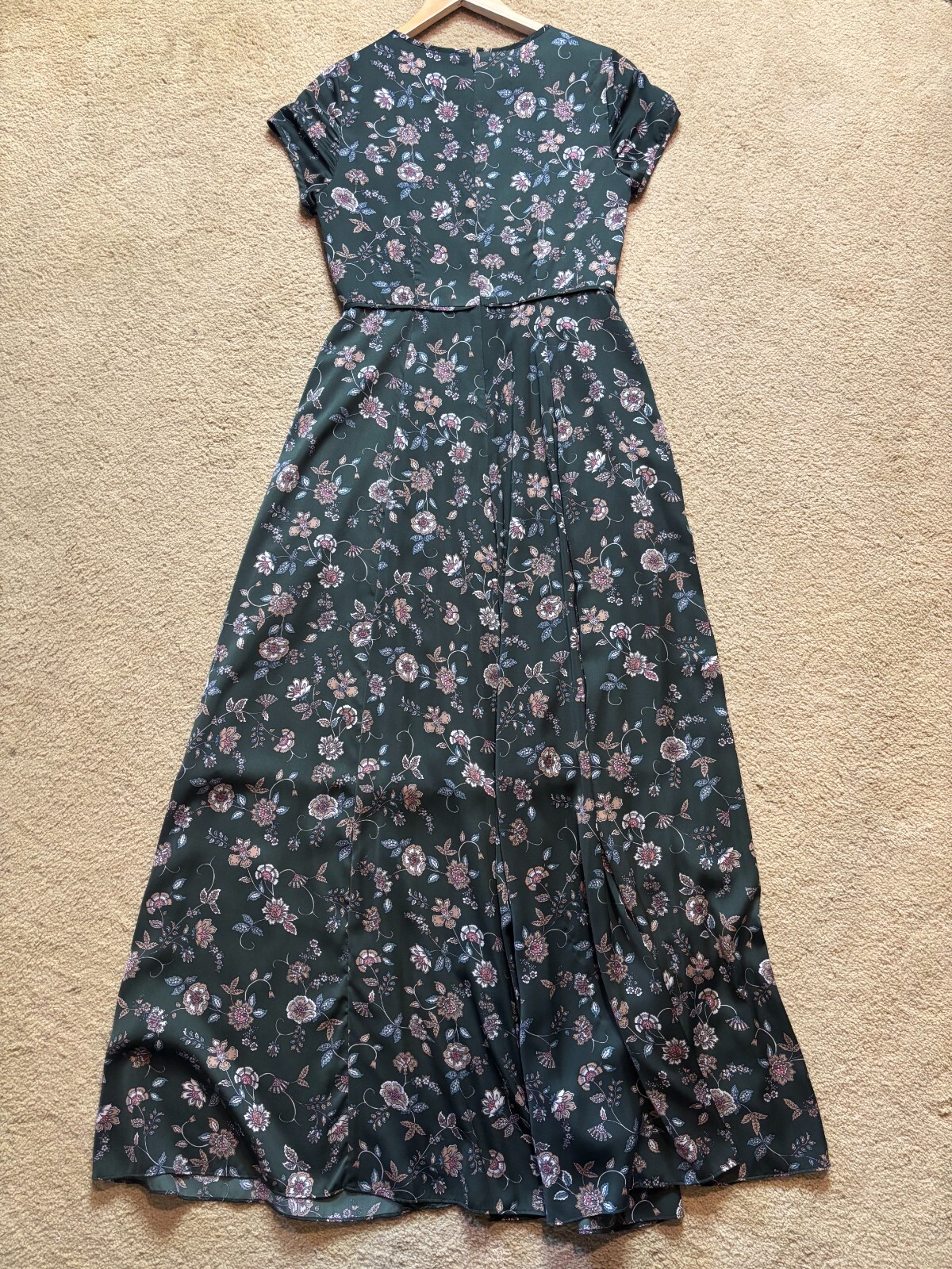 Gal Meets Glam Green Short Sleeve Floral Botanical Garden Print Maxi Dress Sz 4
