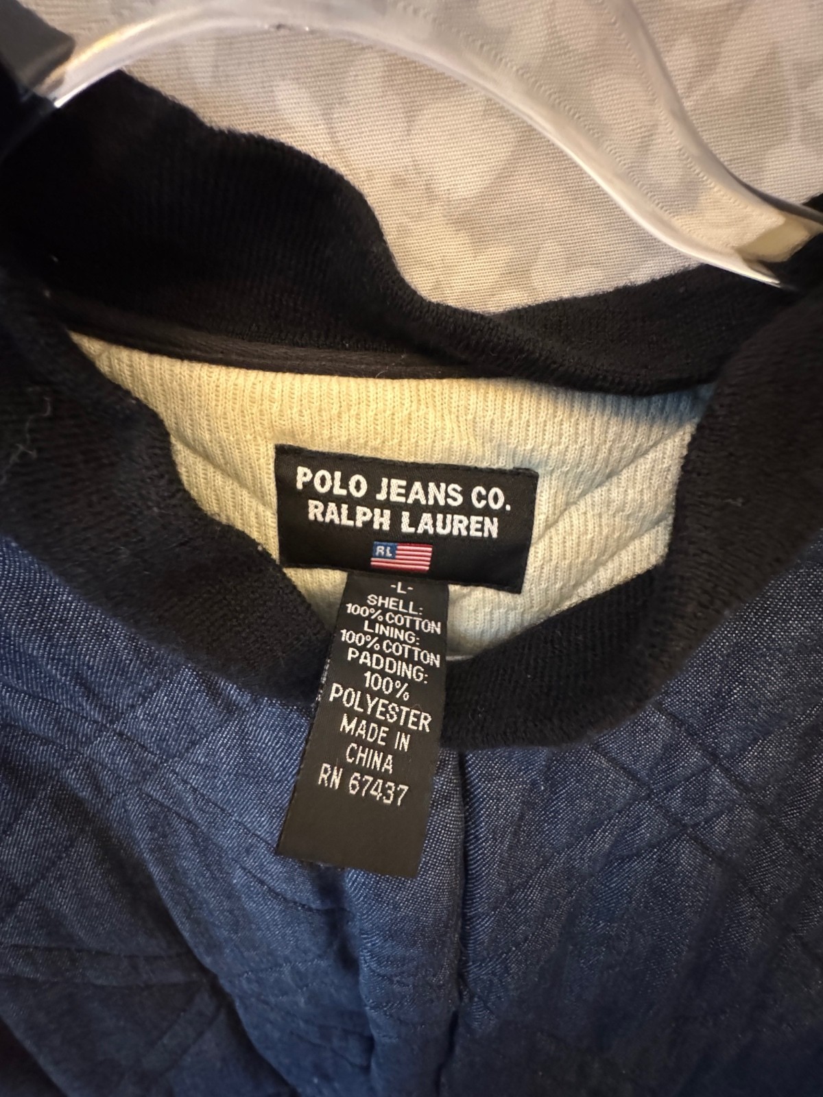 Polo Jeans Co. Ralph Lauren Authentic Work Wear Quilted Denim Jacket Large
