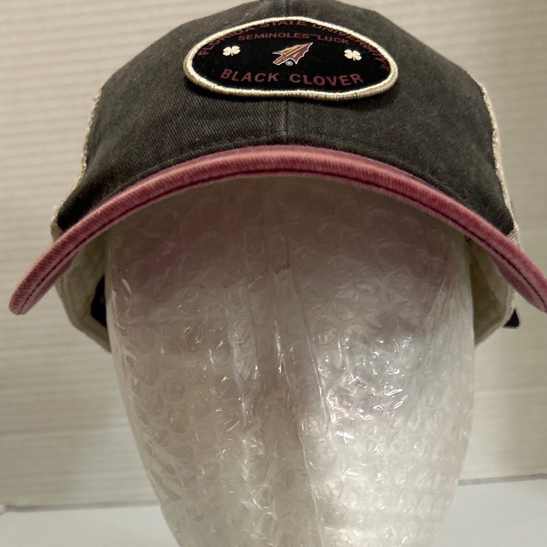 Black Clover FSU Seminoles Live Lucky Retro Trucker Hat Grey Red Tan Snapback