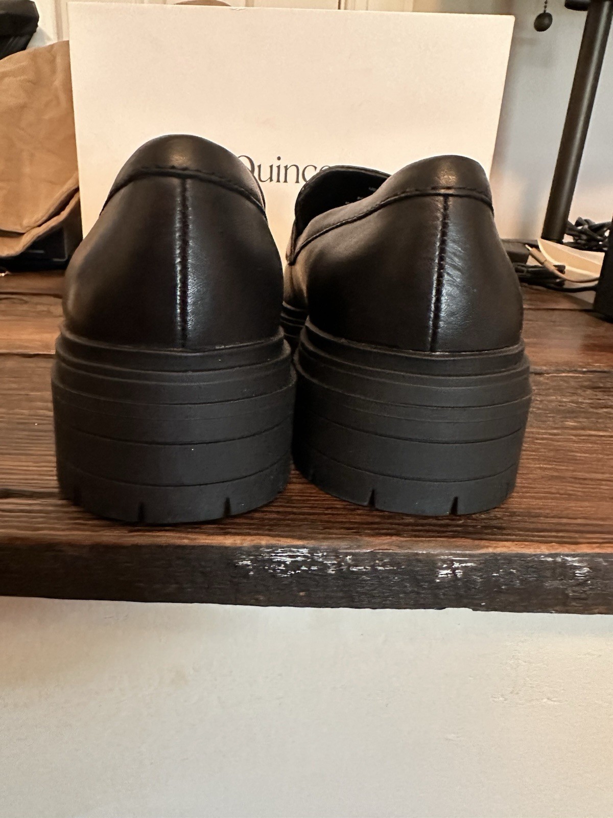 Quince Women’s Italian Leather Lug Sole Loafers in Black – Size 6 M