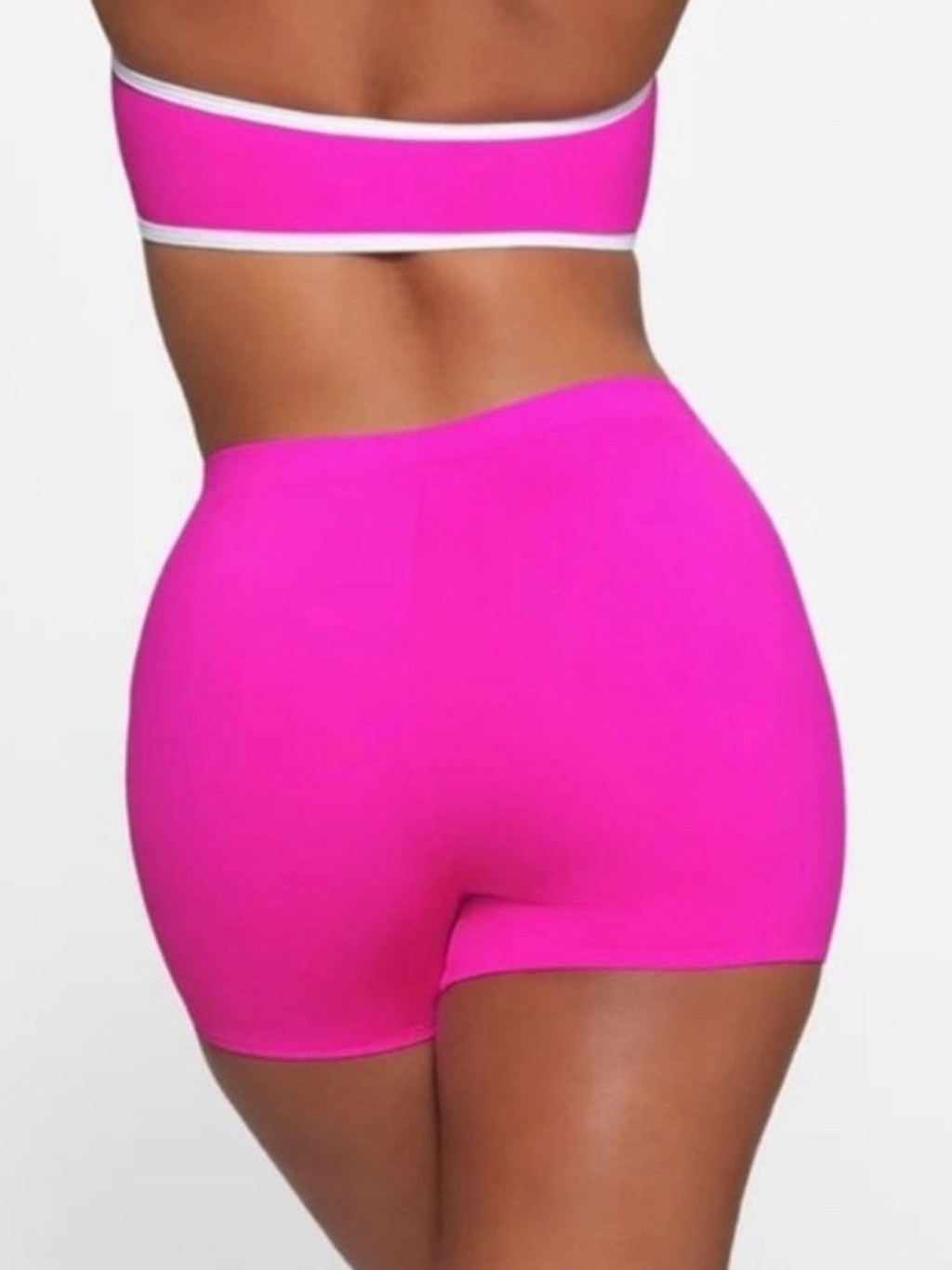 Skims NWT Sporty Zipper Swim Shorts Hibiscus Hot Pink Size 3X White Zipper