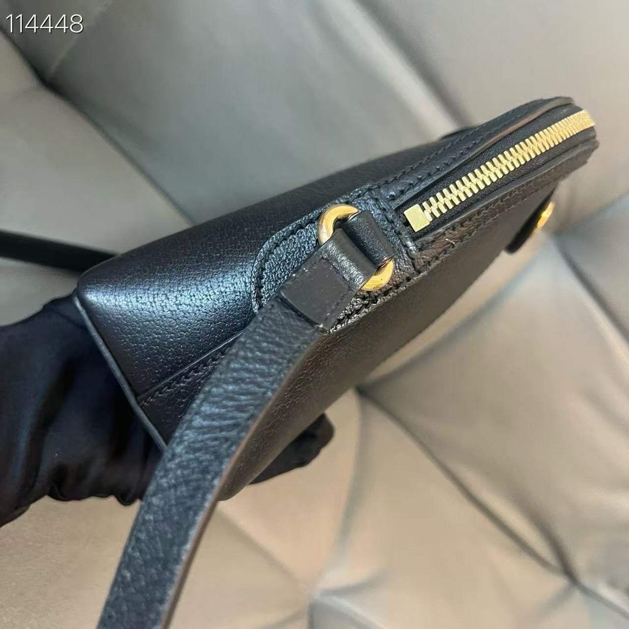 Gucci Ophidia Black Small Leather Web Stripe Dome Crossbody Bag