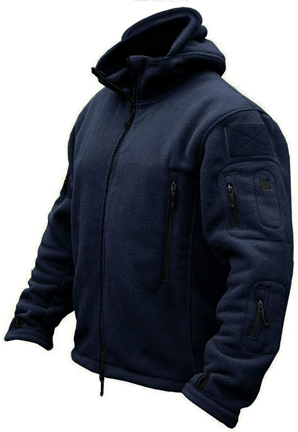 Mens Tactical Fleece Jacket Full Zip Up Windproof Hooded Work Coat Outdoor Sport