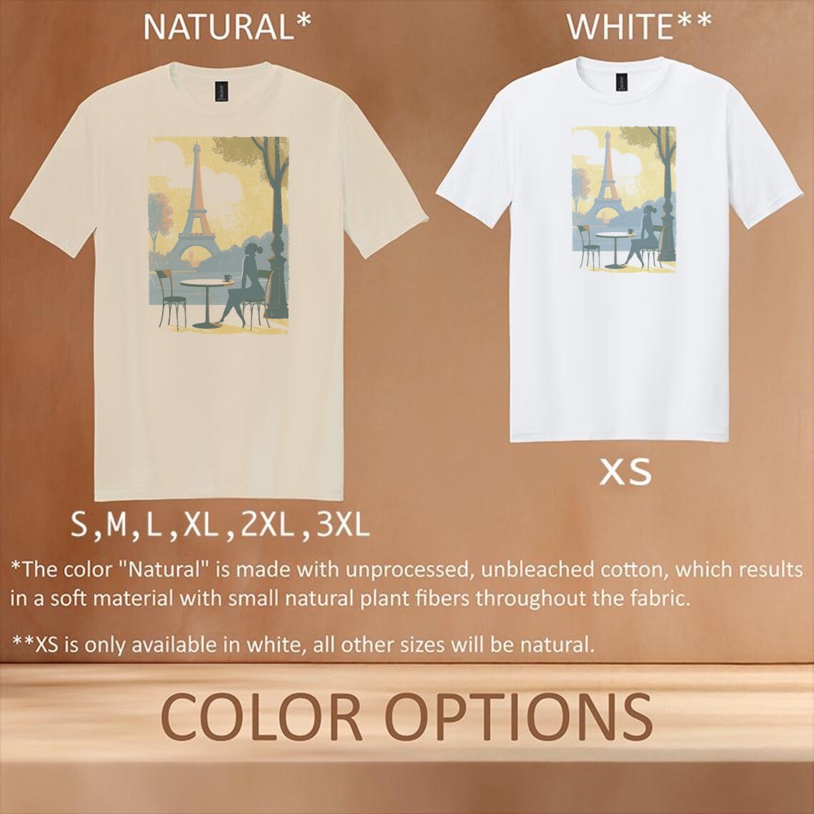 Parisian Café Retro Travel Poster Graphic Tee Natural Cotton