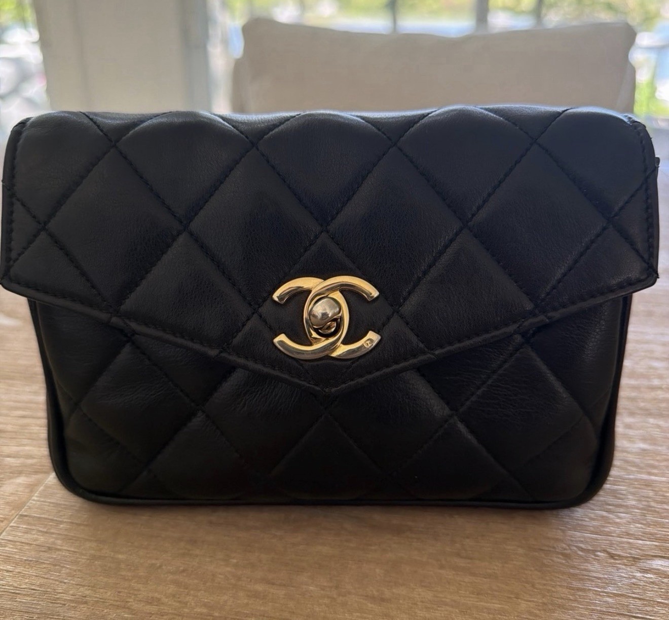 Authentic CHANEL Black Quilted flap CC belt waist bag Turn Lock Gold chain Strap