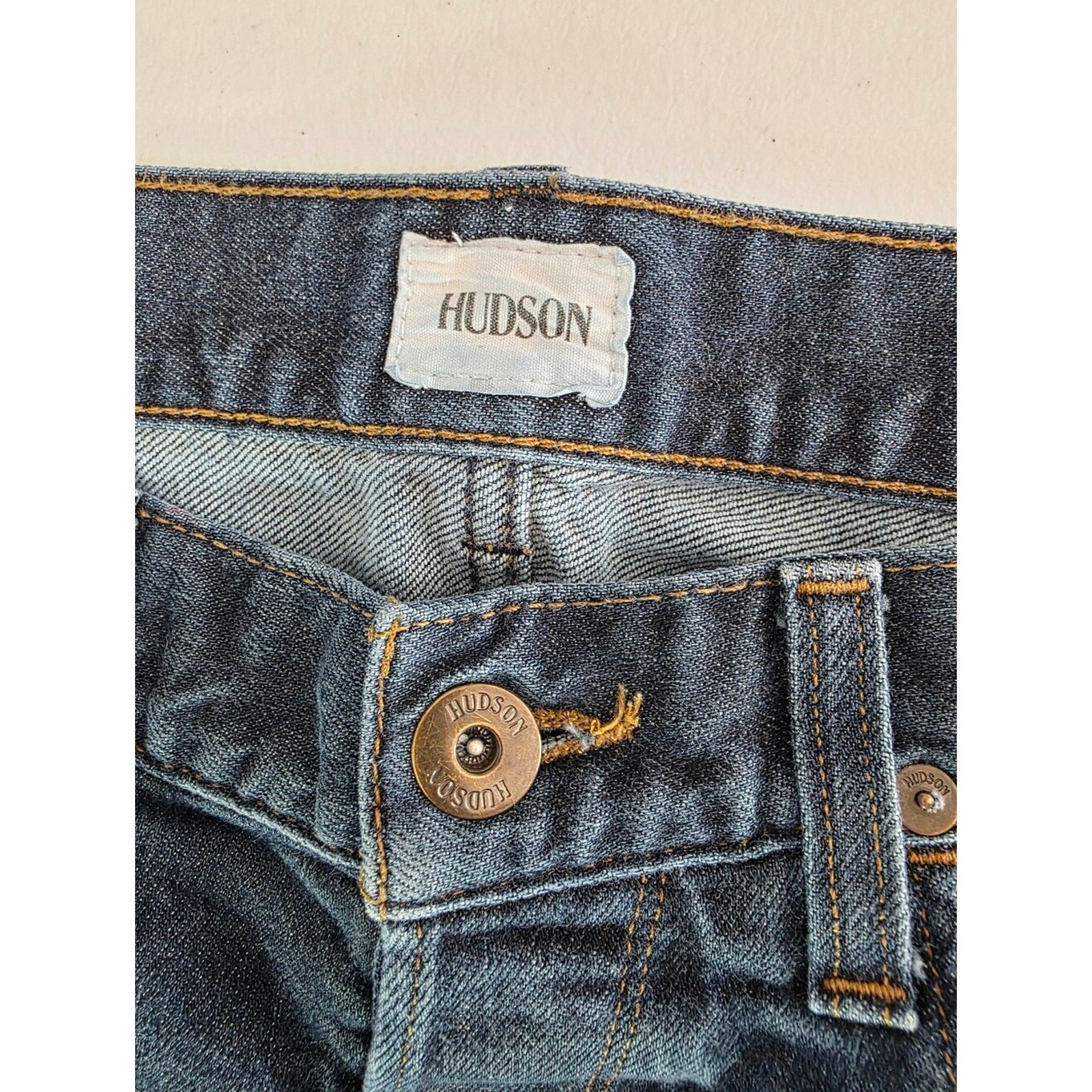 Hudson Blake Slim Straight Selvedge Button Fly Jeans Men 34×31 Dark Wash