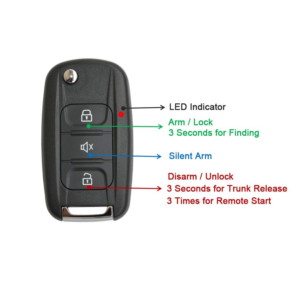 Car Alarm System with Remote Start & Push to Start Ignition Kit Engine Button