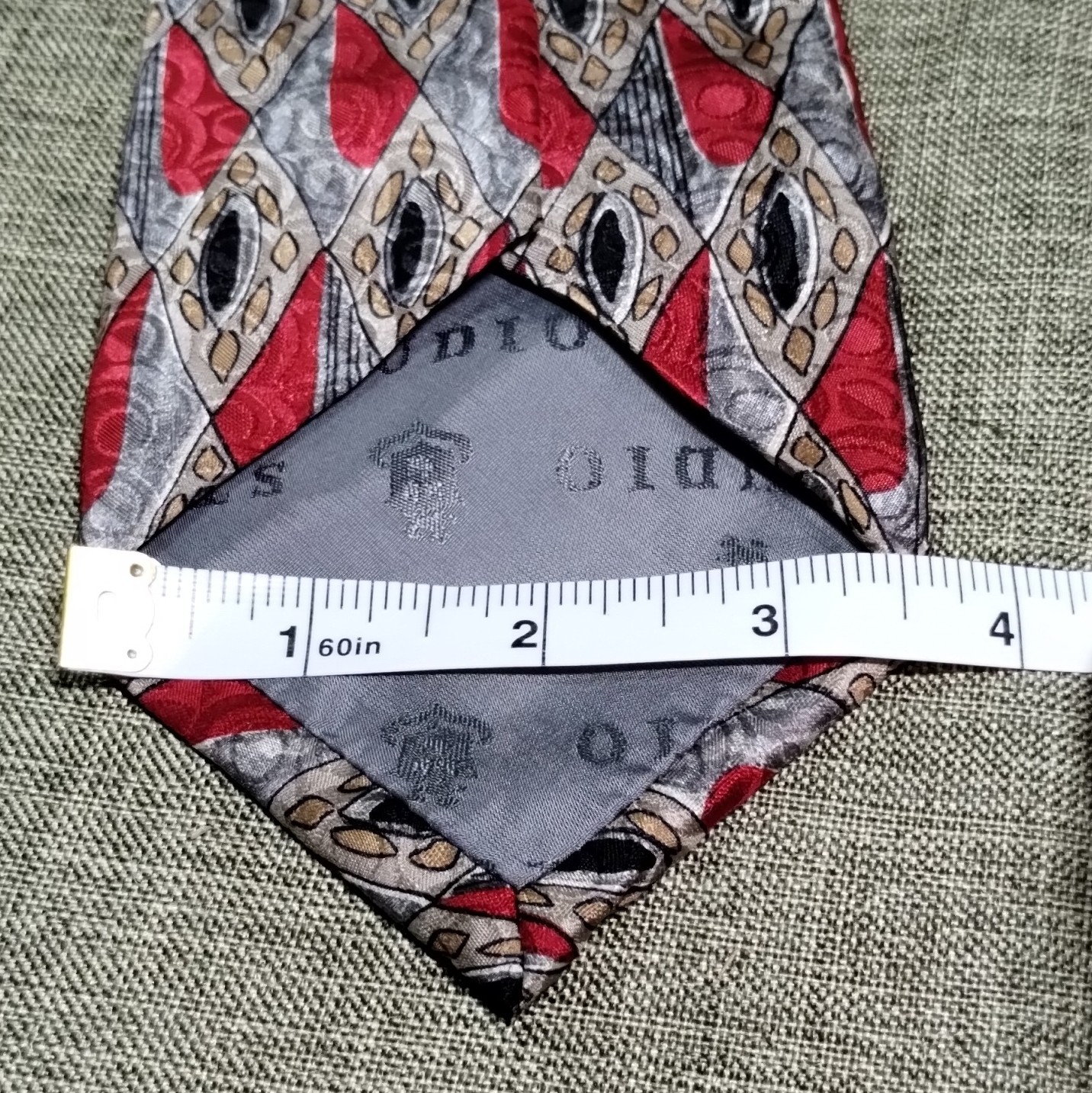 Robert Talbott Silk Woven Geometric Tie Red/Gray Beige Black Classic 57″-60″