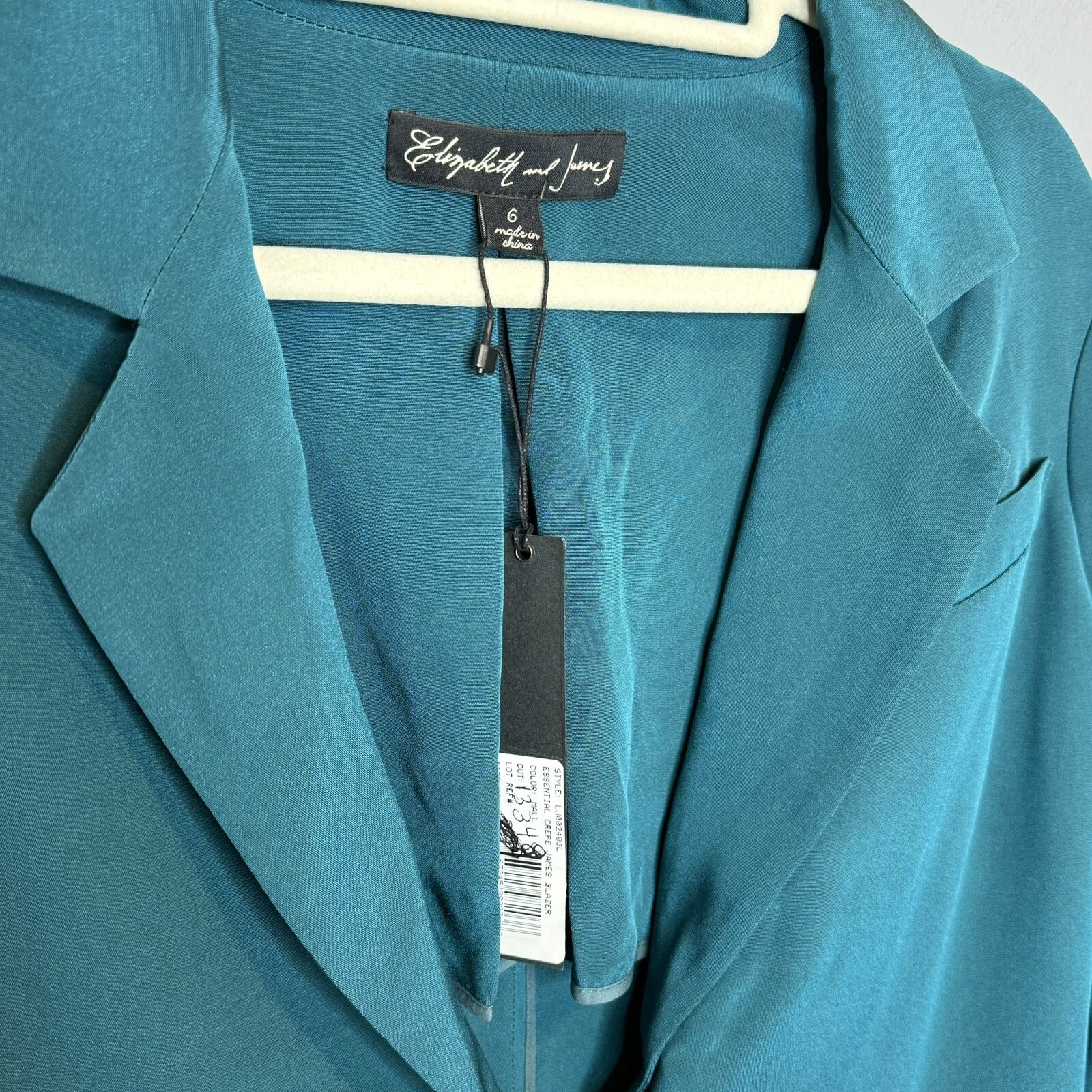 Elizabeth And James Essential Crepe Blazer Size 6 Silk 1/2 Sleeve Womens Teal
