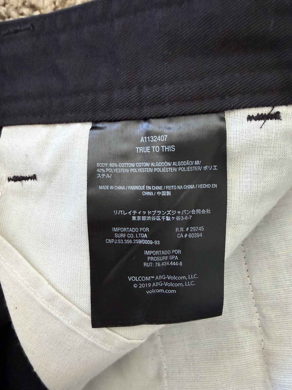 Volcom True To This Pants Regular Fit Black Men’s Size 34×28 Excellent Condition