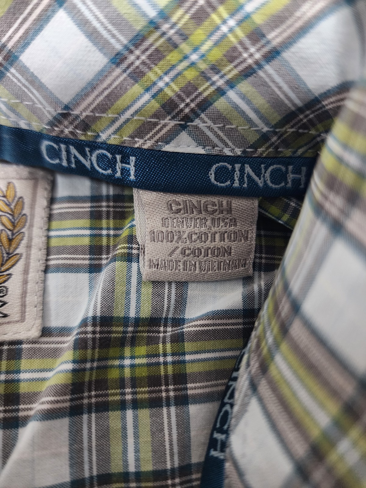 Cinch Men’s Plaid Short Sleeve Button Up Size Small Western Shirt Silver Tag
