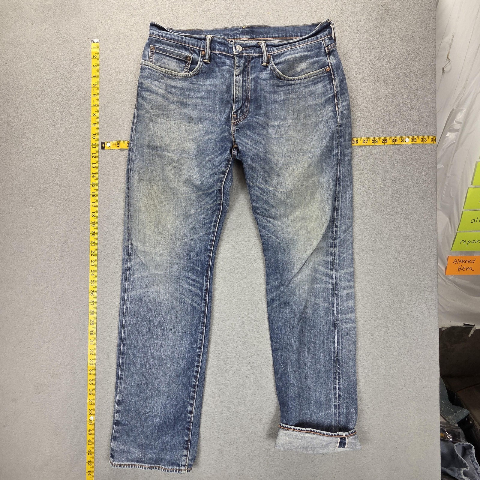 Levis 514 Jeans Mens Blue Selvedge Straight Whiskers Honeycomb Fits 36×34