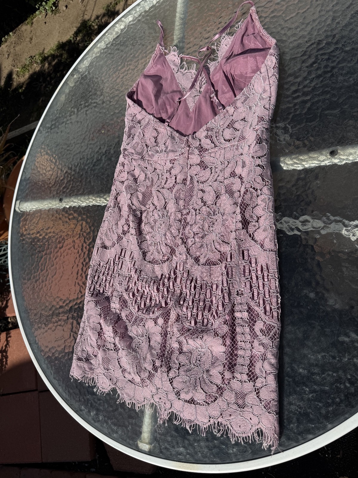 Capricho Mauve Lace Overlay Adjustable Spaghetti Strap Mini Dress Size Small