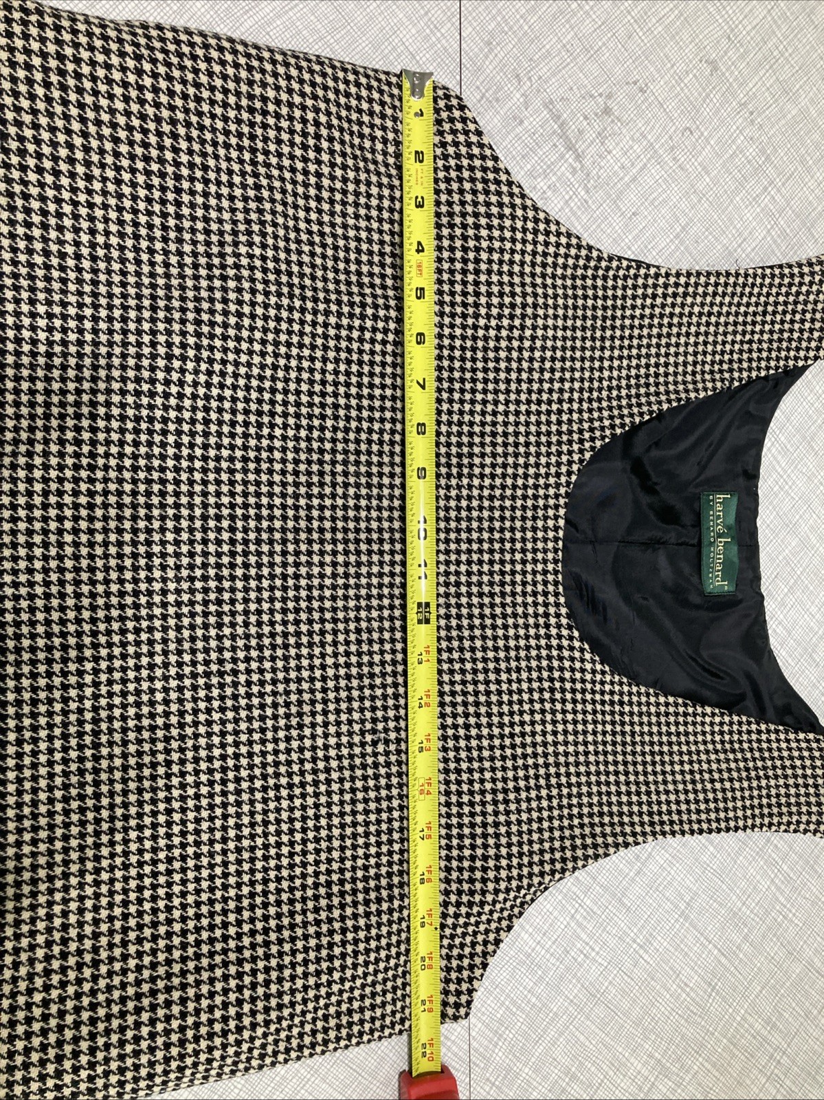 VTG 80s 90s Harvé Benard Wool Houndstooth Jumper Dress Lined Pockets XL 16 GUC