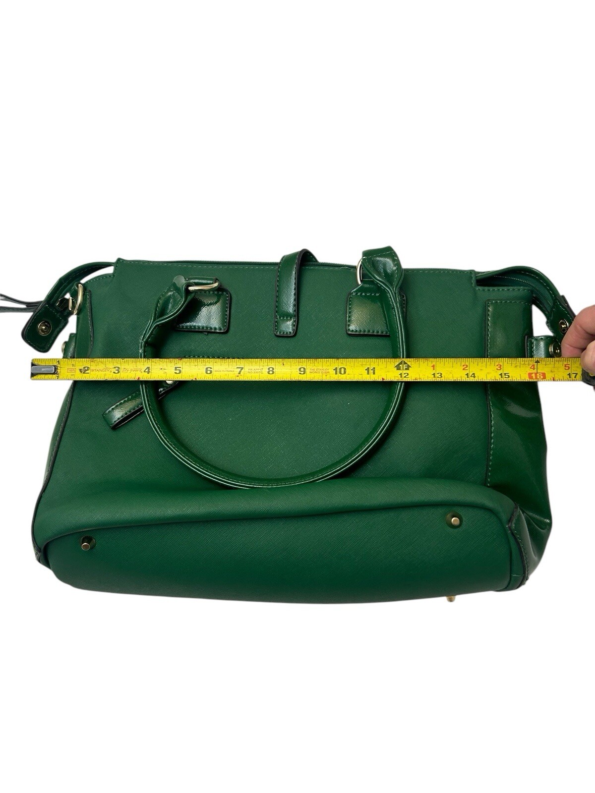 Black Rivet Green Leather Purse 16″” L x 11″ H x 4″ W E6