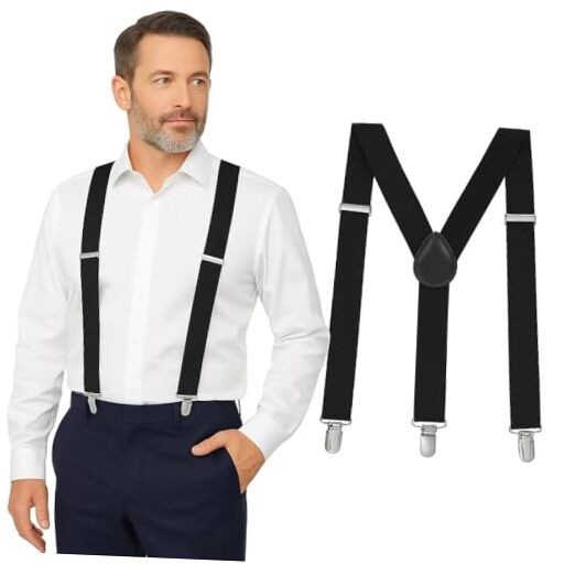 Suspenders for Men Heavy Duty – Adjustable” Y-Back Men’s Suspenders for 1 Black