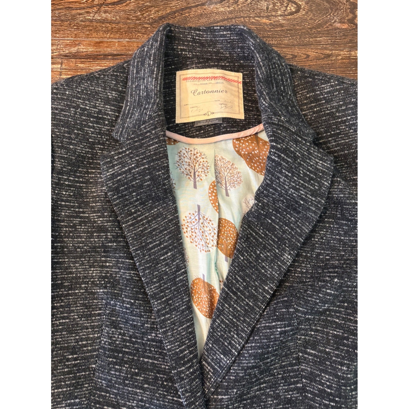 Anthropologie Cartonnier Knit Blazer Women Large Black Parisian Single Button