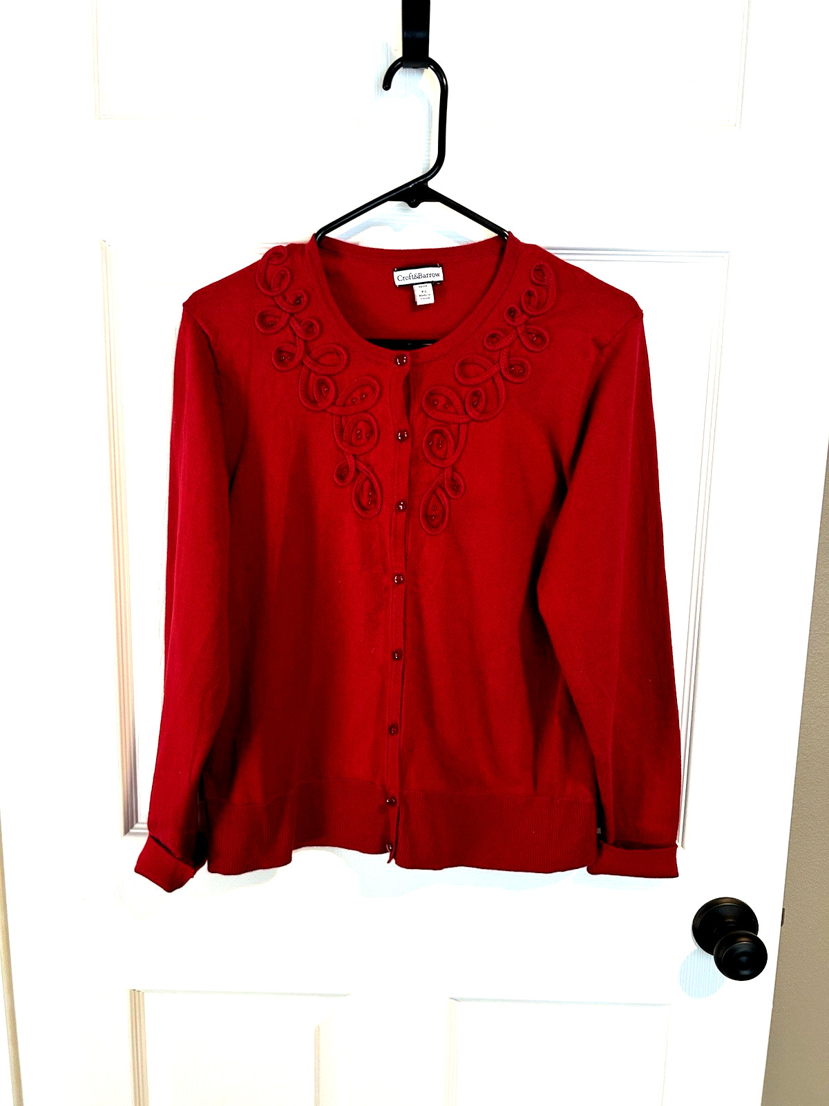 Croft & Barrow Wine Red Button Up Cardigan Sweater with Embellished Neckline