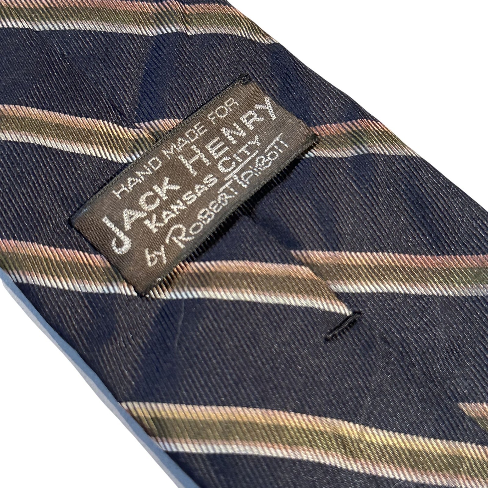 Jack Henry By Robert Talbott Silk Tie Navy Brown Striped 58″x3″ AS IS READ
