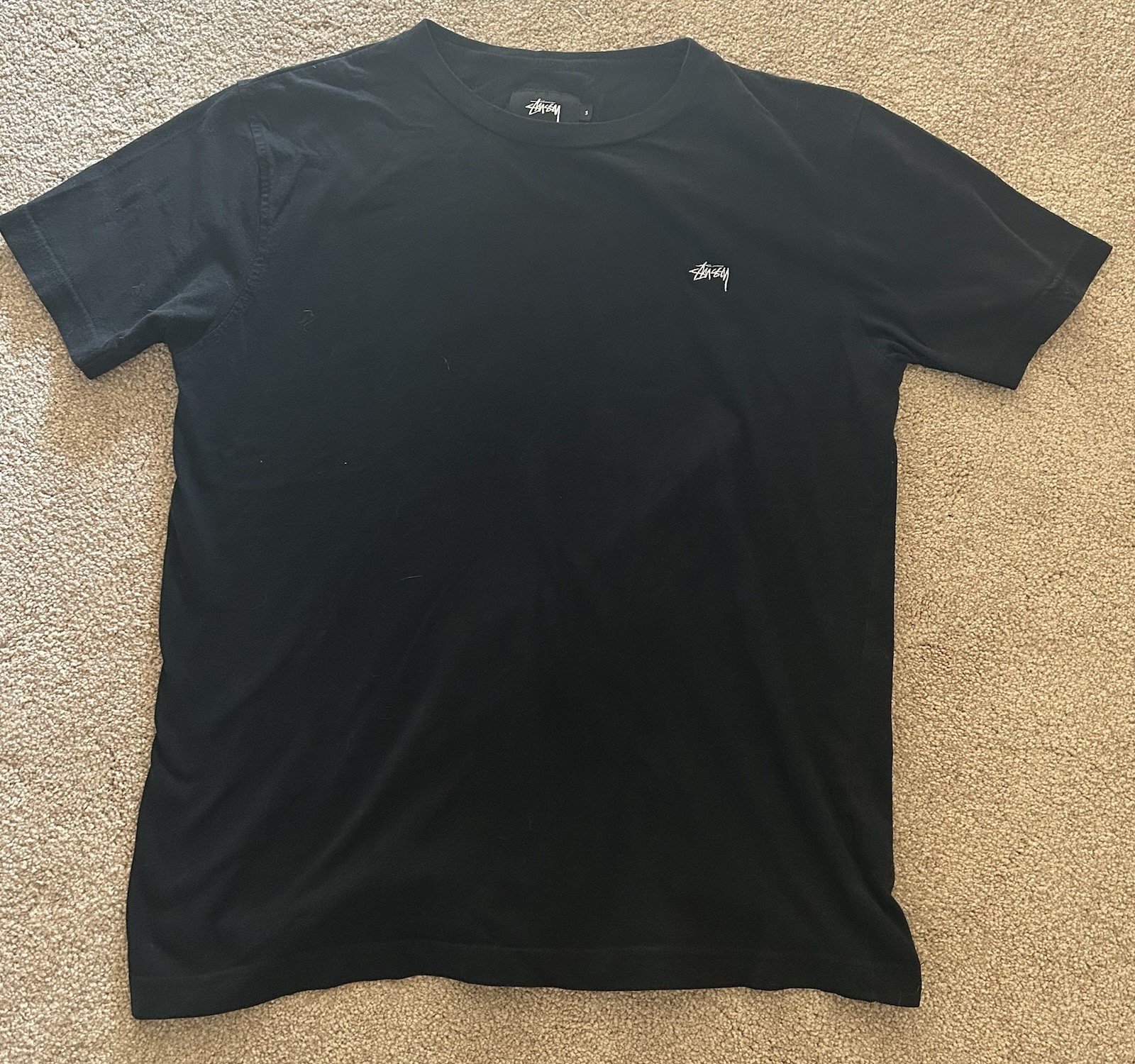 Stussy Men’s Embroidered Black Logo T-Shirt Crew Neck Sz Small 100% Cotton