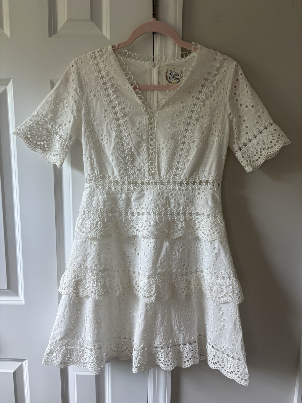 Anthropologie Sunday mi Amor dress White Cotton Romantic Eyelet Lace M