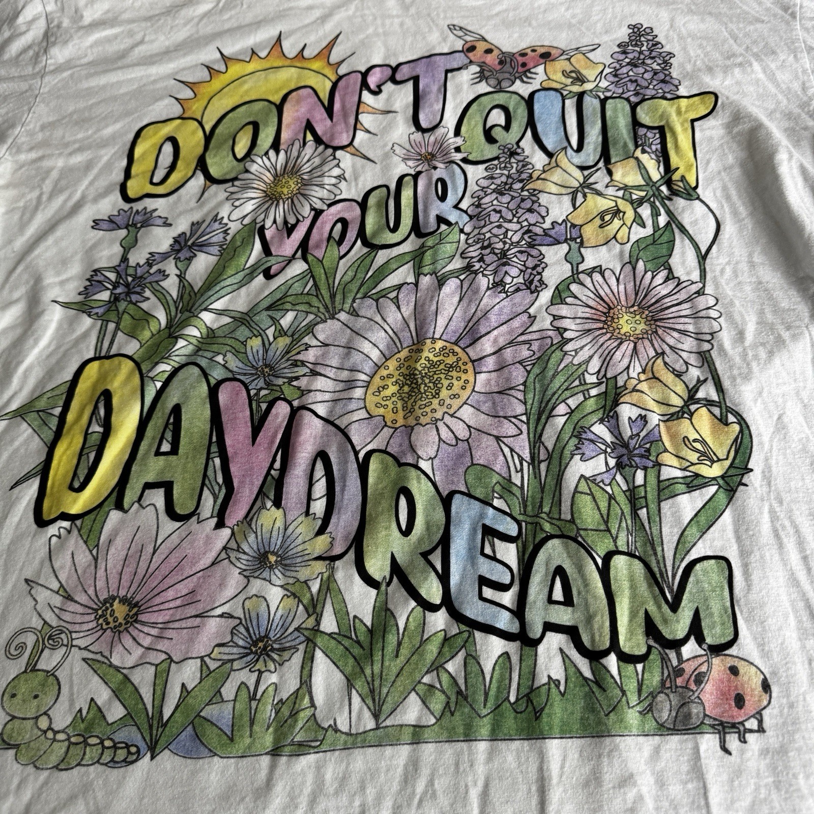 Bershka Adult Unisex Large Psychedelic Don’t Quit Your Daydream T-Shirt Flowers