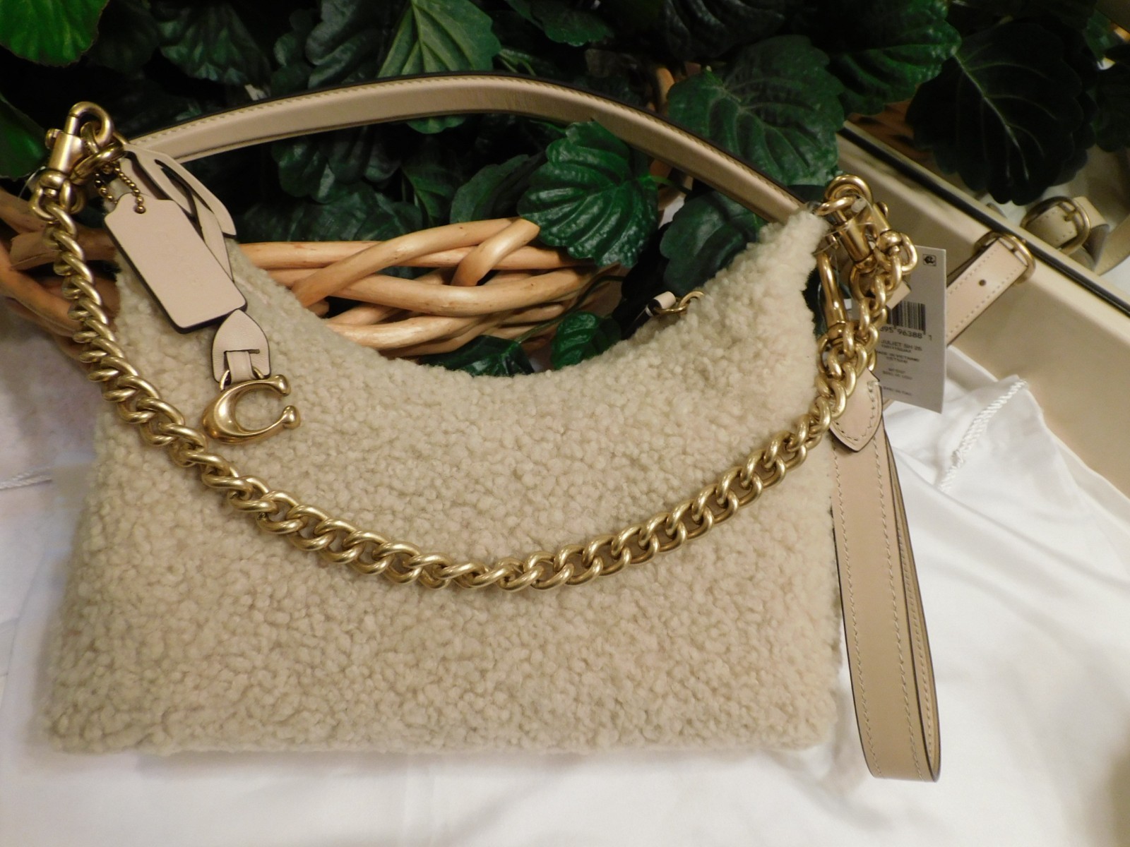 NWT COACH CCC43 JULIET SHOULDER BAG 25 SHEARLING/LTHR *395* *FREE SHIPPING