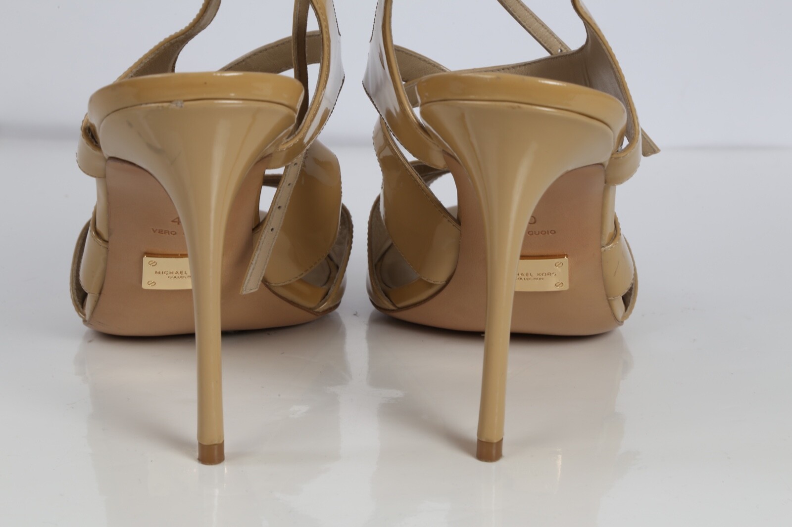 Michael Kors Collection Beige Nude Patent Leather Strappy Heel Sandals Size 40