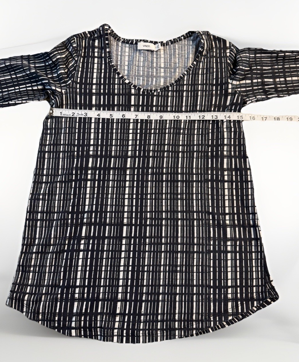 Vince Women’s XS Black White Windowpane Grid Print Pima Cotton Blend Top