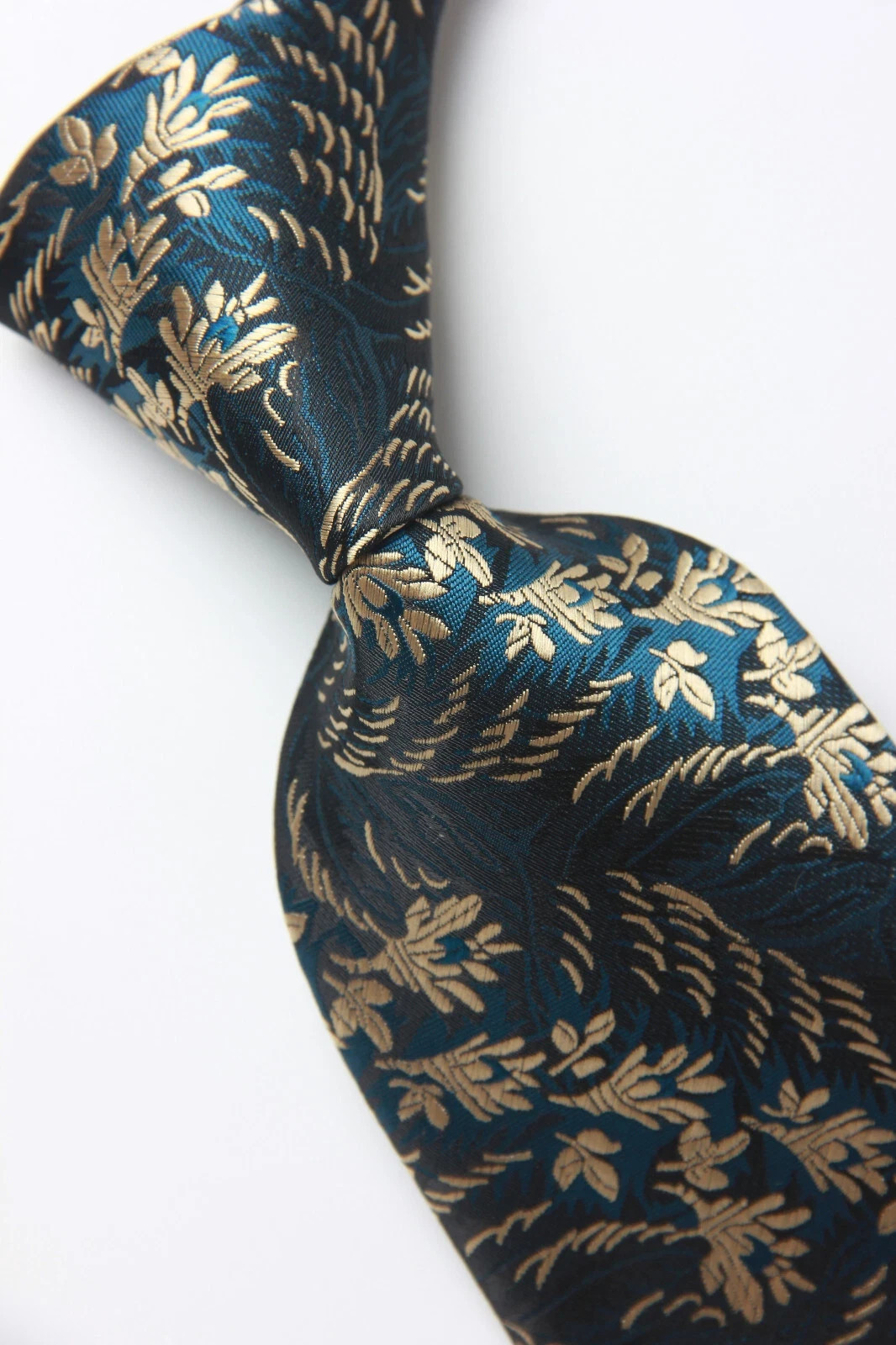 New Classic Floral Blue Gold JACQUARD WOVEN 100% Silk Men’s Necktie Tie