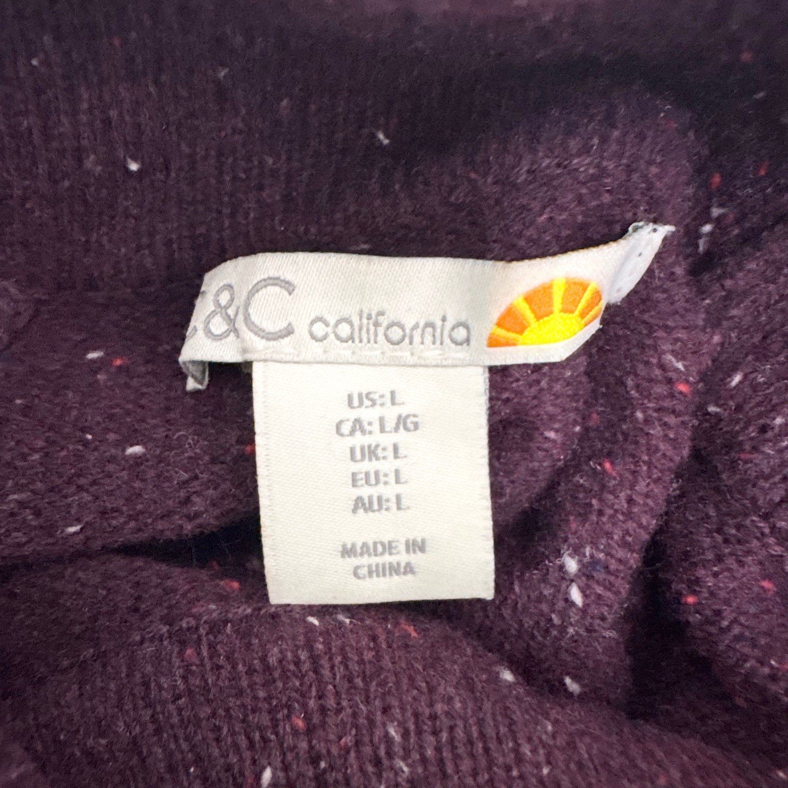 C&C California Dark Academia Plum Speckled Wool Blend Turtleneck Pullover Sz L