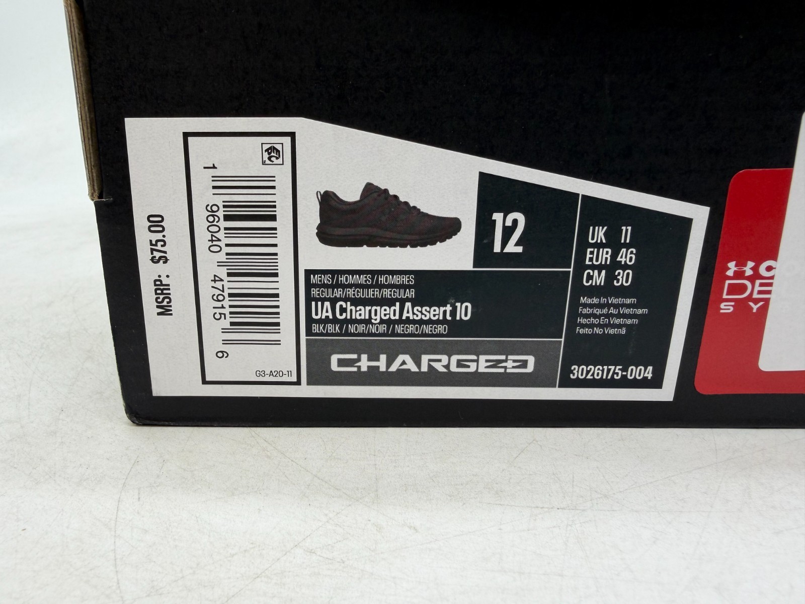 Under Armour Charged Assert 10 Athletic Shoes Men’s Black Lace Up Low Top – 12